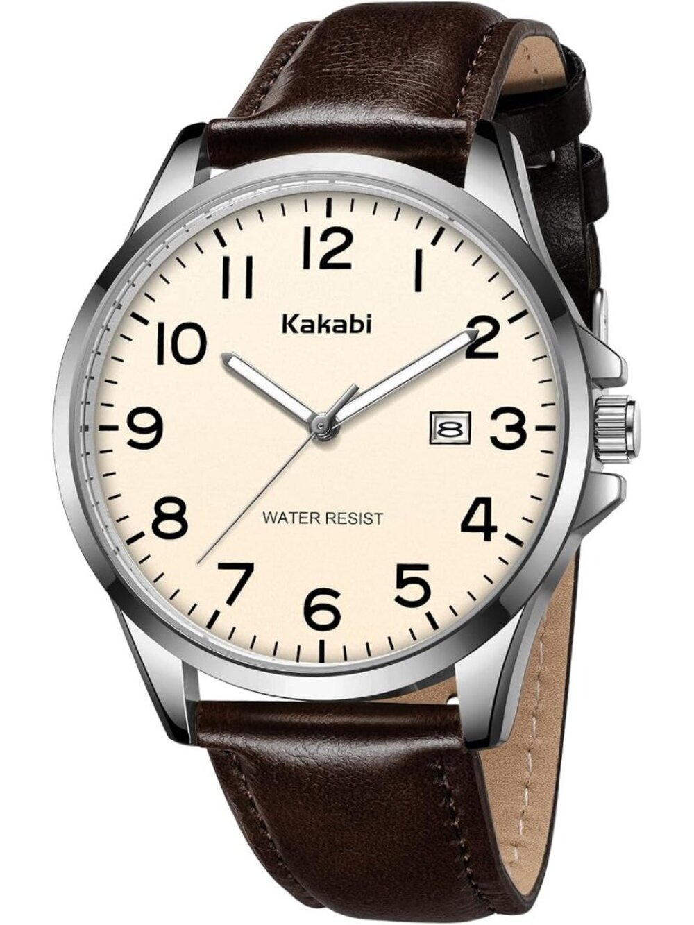 Men's Apricot Brown Waterproof Quartz Analog Date with Leather Strap Wrist Watch